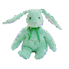 [ID: A Beanie Baby named Hippity. It's a light green bunny with a darker green bow around its neck. End ID]