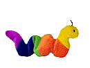 [ID: A beanie baby named Inch. It's an inchworm with a colorblock pattern in order of the rainbow. End ID]